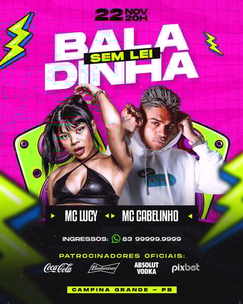 FLYER PARA EVENTO PSD EDITÁVEL FEED BALADINHA SEM LEI