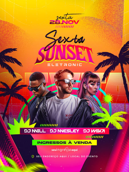 FLYER DE SHOWS SEXTA SUNSET ELETRÔNICO FEED