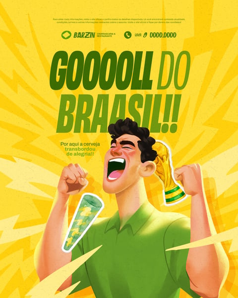 Copa do Mundo 2026 Bar Gol do Brasil Torcedor Celebração Social Media PSD Editável