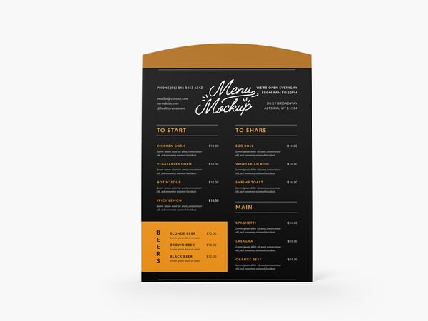 MENU MOCHUP RESTAURANTE CARDÁPIO VISTA DE FRENTE COMIDA REFEIÇÕES BEBIDAS SOBREMESA PSD