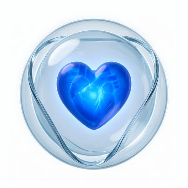 GLASS SHIELD PROTECTING GLOWING BLUE HEART