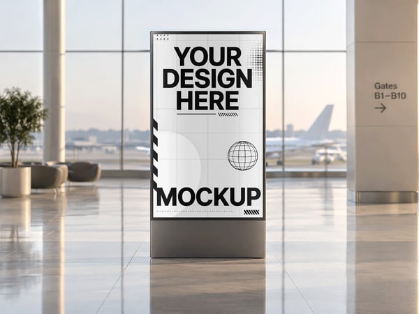 TELA DIGITAL MOCKUP NO AEROPORTO VISTA FRONTAL