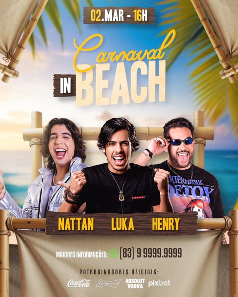 FLYER EVENTO PSD EDITÁVEL FEED CARNAVAL IN BEACH