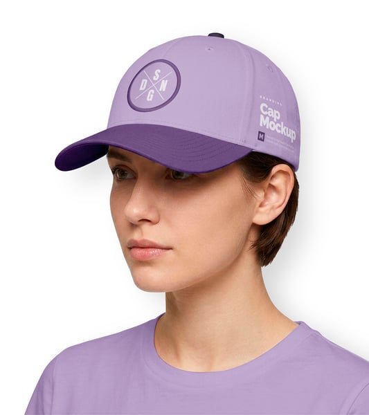 MULHER USANDO BONÉ PSD EDITÁVEL MOCKUP