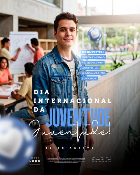DIA INTERNACIONAL DA JUVENTUDE 12 DE AGOSTO SOCIAL MEDIA PSD EDITÁVEL