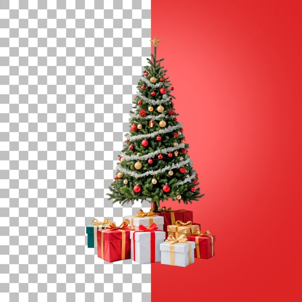 ÁRVORE DE NATAL COM PRESENTES EMBAIXO PSD EDITÁVEL