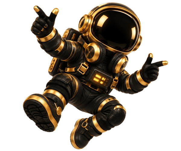 ASTRONAUTA DOURADO EM POSE FLUTUANTE