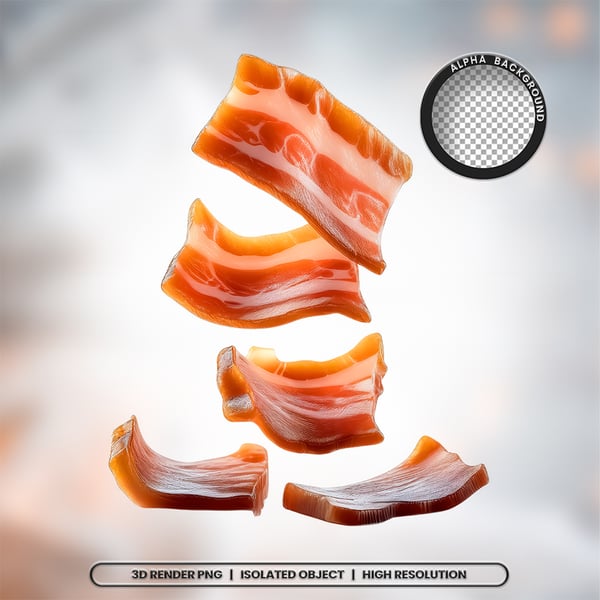 3D RENDER FATIAS PEDAÇOS DE BACON CARNE ELEMENTO ÍCONE PSD PNG 8