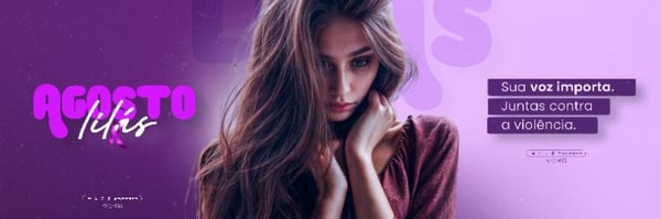 AGOSTO LILÁS CAMPANHA MÊS DA CONSCIENTIZAÇÃO PELO FIM DA VIOLÊNCIA CONTRA A MULHER SOCIAL MEDIA FLYER PSD EDITÁVEL