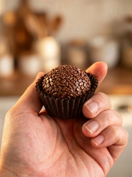 Mão segurando brigadeiro 1