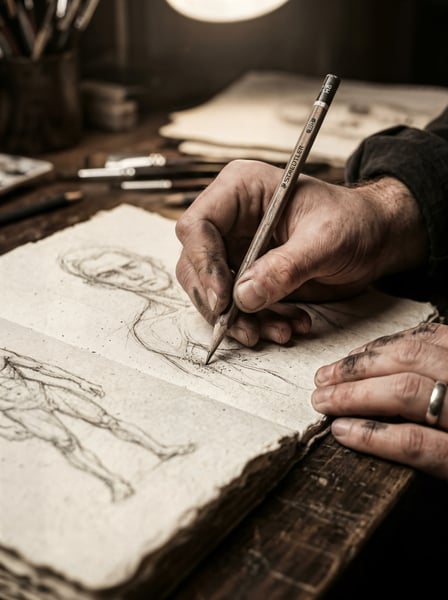MÃO DE ARTISTA ESBOÇANDO UM DESENHO 4