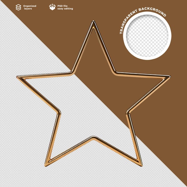 ESTRELA 3D DOURADA BRILHANTE CONTORNO FINO ISOLADA BRANCO