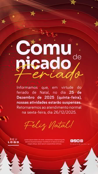 COMUNICADO DE NATAL AVISO ANÚNCIO RECESSO FERIADO STORY SOCIAL MEDIA PSD EDITÁVEL 8