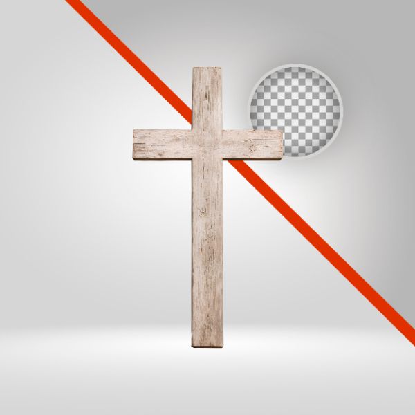CRUZ DE MADEIRA 3D, SEMANA SANTA, RELIGIÃO, FÉ, SÍMBOLOS RELIGIOSOS, CRISTO, IGREJA, ALELUIA, ELEMENTO PNG