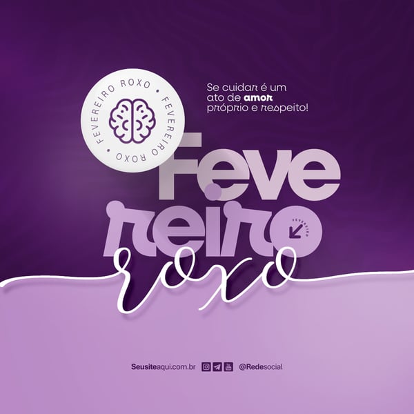 FEVEREIRO ROXO MÊS DE ALERTA SOBRE ALZHEIMER, LÚPUS E FIBROMIALGIA SOCIAL MEDIA PSD EDITÁVEL