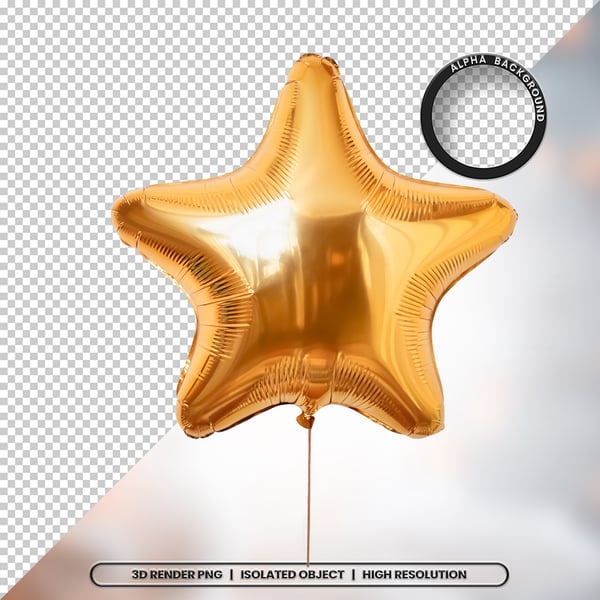 3D RENDER BALÃO METALIZADO ESTRELA DOURADO ELEMENTO ÍCONE PSD PNG