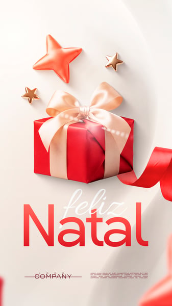 FELIZ NATAL LAÇO BEGE E PRESENTE VERMELHO SOCIAL MEDIA FLYER PSD EDITÁVEL STORY