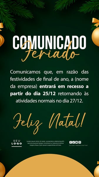 COMUNICADO DE NATAL AVISO ANÚNCIO RECESSO FERIADO SOCIAL MEDIA PSD EDITÁVEL STORY 2