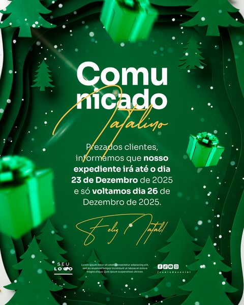 COMUNICADO DE NATAL AVISO ANÚNCIO RECESSO FERIADO SOCIAL MEDIA PSD EDITÁVEL 14