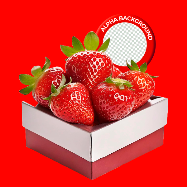 VXU - 03.ZIPELEMENTO CAIXA COM MORANGO PARA COMPOSIÇÃO PNG TRANSPARENTE SEM FUNDO