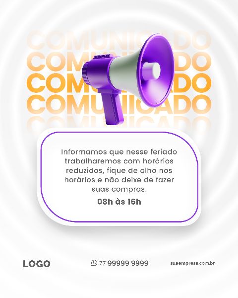 SOCIAL MEDIA PARA AVISOS E COMUNICADOS - ROXO AMARELO