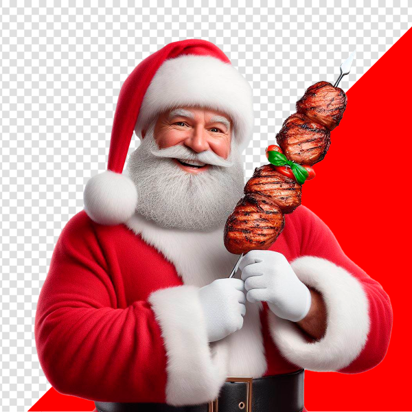 IMAGEM DE PAPAI NOEL ESPETO DE CHURRASCO SEM FUNDO