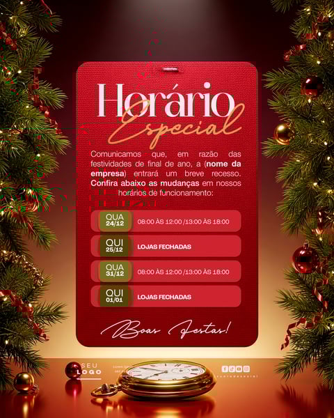 HORÁRIO ESPECIAL RECESSO FINAL DE ANO SOCIAL MEDIA PSD EDITÁVEL 3