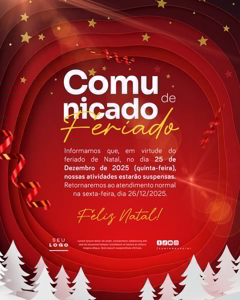COMUNICADO DE NATAL AVISO ANÚNCIO RECESSO FERIADO SOCIAL MEDIA PSD EDITÁVEL 9