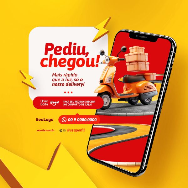 DELIVERY ÁGIL PEDIU E JÁ CHEGOU POST FEED PSD EDITÁVEL