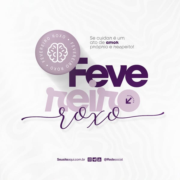 FEVEREIRO ROXO MÊS DE ALERTA SOBRE ALZHEIMER, LÚPUS E FIBROMIALGIA SOCIAL MEDIA PSD EDITÁVEL