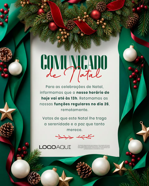 AVISO NATALINO HORÁRIO ESPECIAL SOCIAL MEDIA FLYER PSD EDITÁVEL