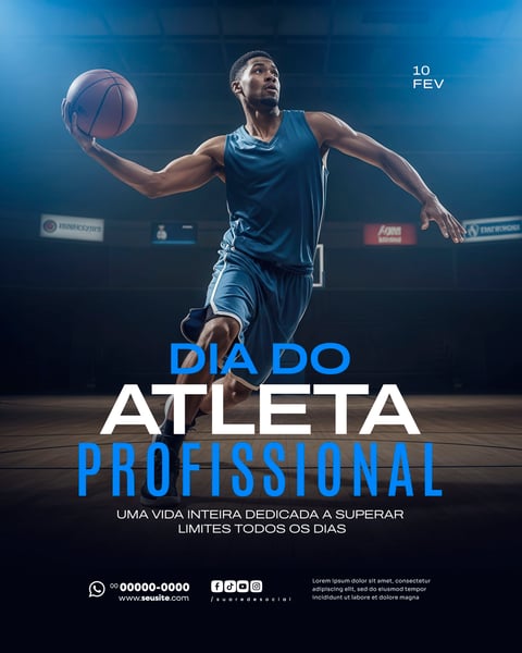 DIA DO ATLETA PROFISSIONAL 10 DE FEVEREIRO SOCIAL MEDIA PSD EDITÁVEL 2