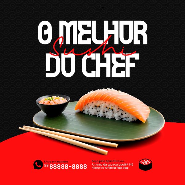 FEED O MELHOR SUHSHI DO CHEF RESTAURANTE JAPONÊS SOCIAL MEDIA PSD EDITÁVEL