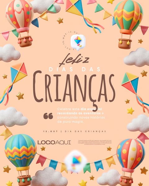 DIA DAS CRIANÇAS BALÕES E PIPAS SOCIAL MEDIA FLYER PSD EDITÁVEL
