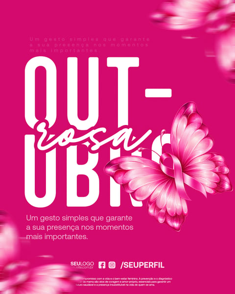 Campanha Outubro Rosa com Borboleta Social Media PSD Editável