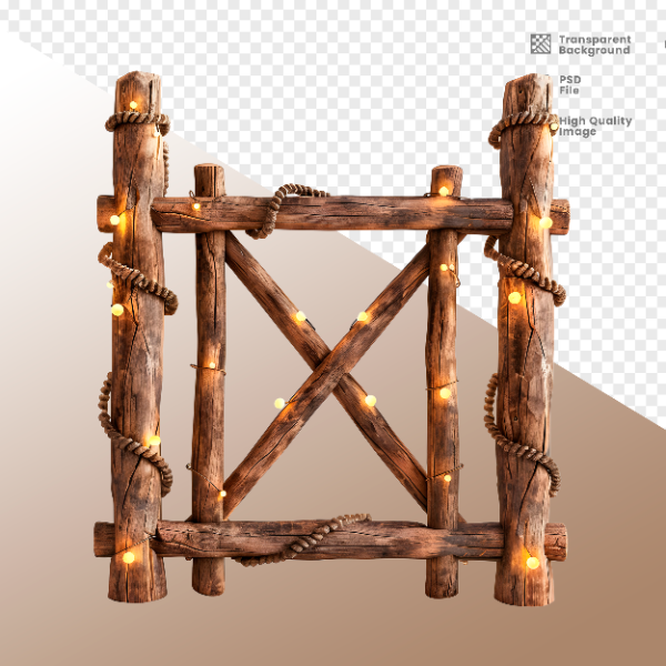 CERCA DE MADEIRA COM LUZ - ELEMENTO 3D PARA COMPOSIÇÃO - WOOD