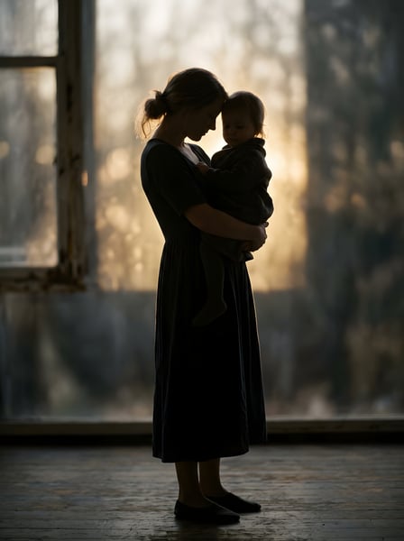Mãe segurando um filho no colo silhueta 3