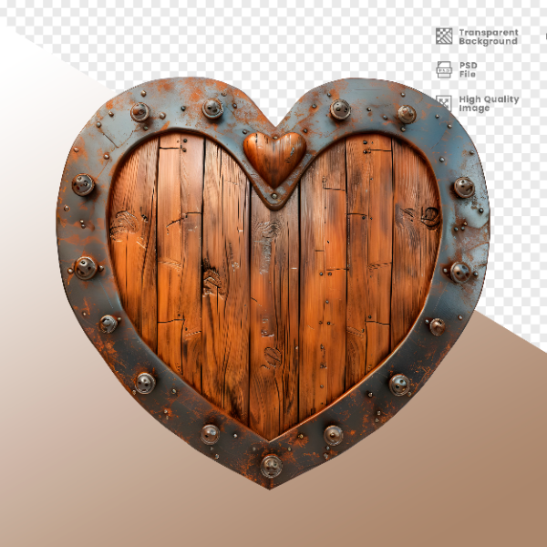 CORAÇÃO FERRO E MADEIRA  ELEMENTO 3D PARA COMPOSIÇÃO - HEART