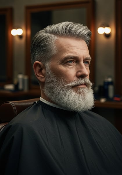 SENHOR COM CABELO GRISALHO COM CORTE CLÁSSICO