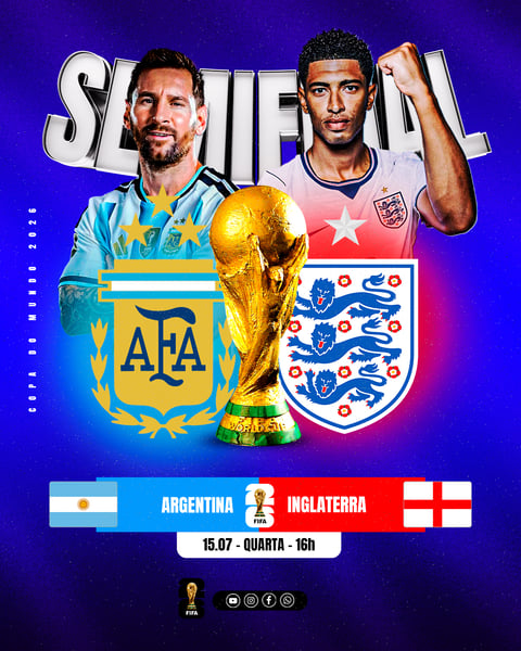 FLYER ESPORTIVO FUTEBOL ARGENTINA vs INGLATERRA SEMIFINAL COPA DO MUNDO PSD EDITÁVEL