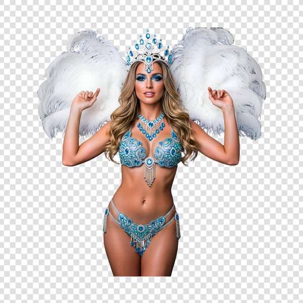 MULHER LOIRA BONITA COM FANTASIA DO CARNAVAL AZUL 1