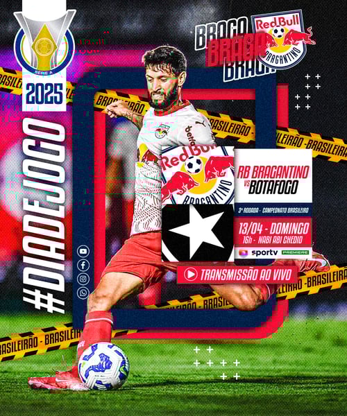 FLYER ESPORTIVO FUTEBOL CAMPEONATO BRASILEIRO DIA DE JOGO RED BULL BRAGANTINO