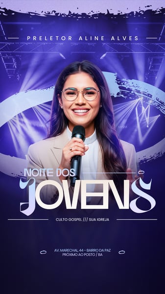 FLYER GOSPEL CULTO DOMINGO DE LOUVOR E ADORAÇÃO IGREJA SOCIAL MEDIA PSD EDITÁVEL