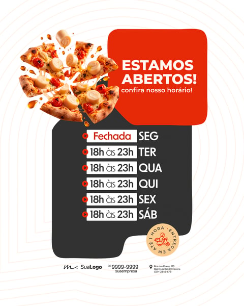 Template de Post para Redes Sociais Horário de Funcionamento Pizzaria PSD Editável