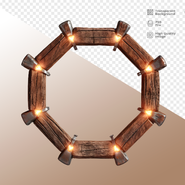 CÍRCULO DE MADEIRA COM LUZ - ELEMENTO 3D PARA COMPOSIÇÃO - WOOD