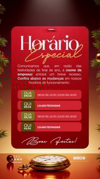 HORÁRIO ESPECIAL RECESSO FINAL DE ANO STORY SOCIAL MEDIA PSD EDITÁVEL 3