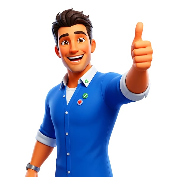 CHEERFUL MALE CHARACTER THUMBS UP GESTURE