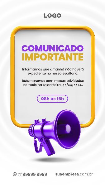 SOCIAL MEDIA PARA AVISOS E COMUNICADOS - ROXO AMARELO