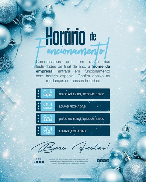 HORÁRIO ESPECIAL RECESSO FINAL DE ANO SOCIAL MEDIA PSD EDITÁVEL 3