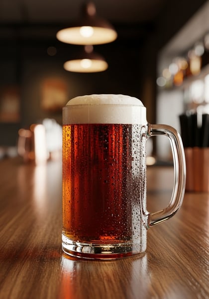 Cerveja escura na caneca com foco em espuma